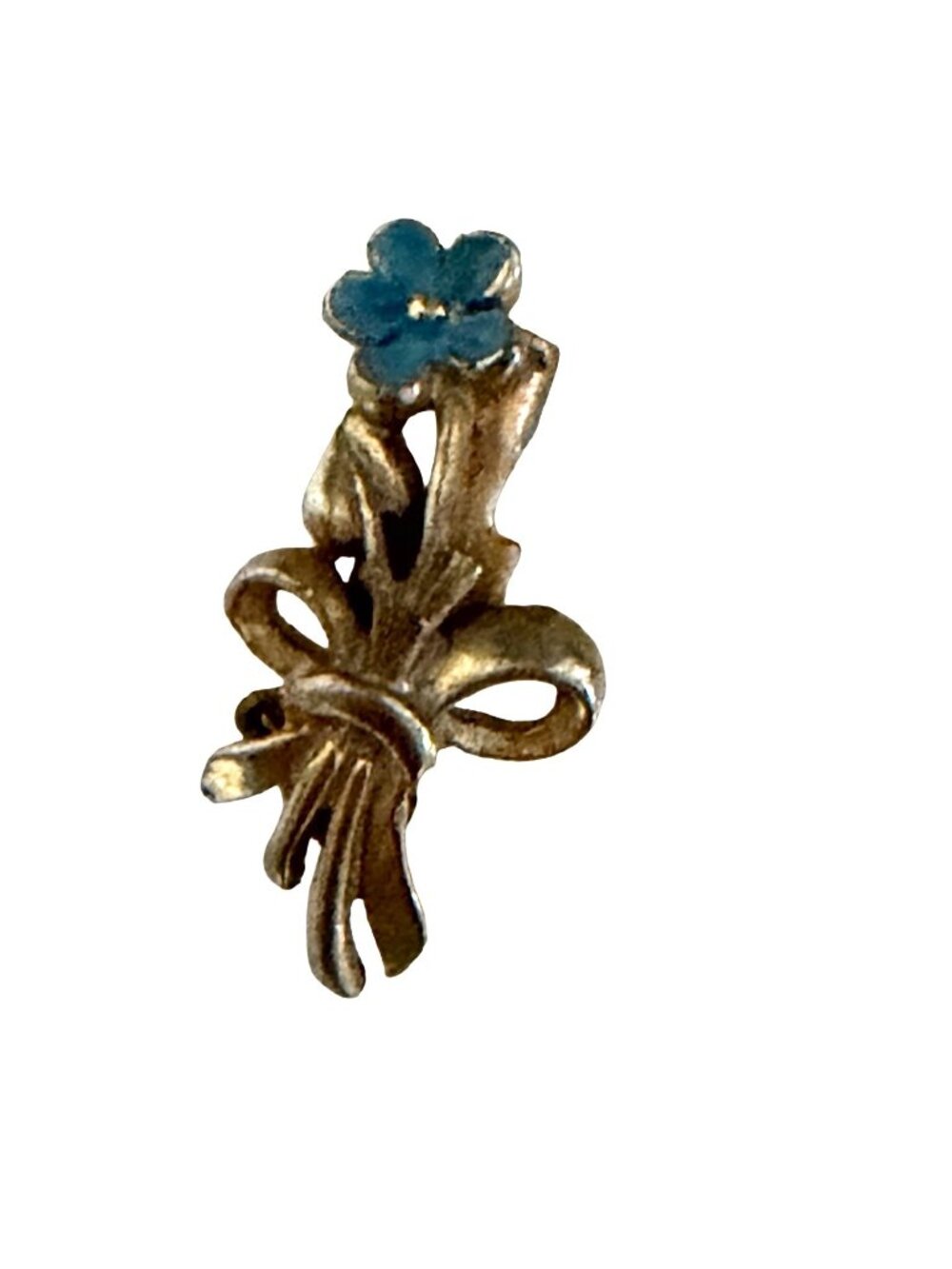 Vintage 1940s 1950s Miniature Flower Bouquet Brooch Blue Enamel Floral Pin
